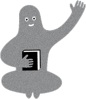 本を抱えて左手をあげるよるっち